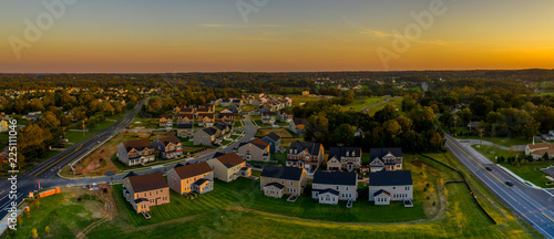American single family homes at a new construction aerial view
