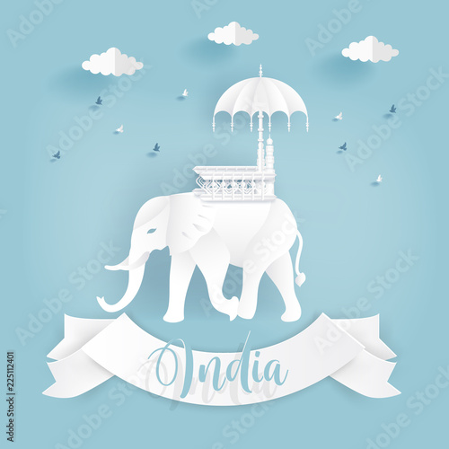 Paper cut of beautiful Indian Elephant, India symbol vector illustration.