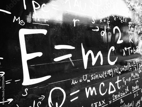 Photo EMC2 formula on blackboard