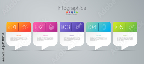 Infographics design vector and business icons with 5 options.