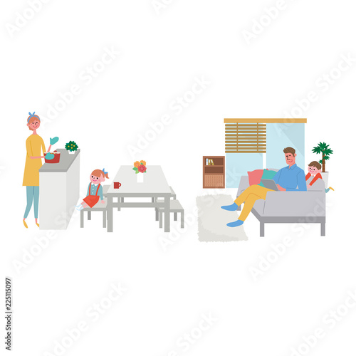 家族　暮らし　ライフスタイル　イラスト
