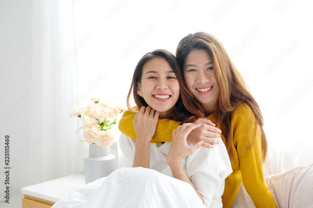 LGBT, Young cute asian women lesbian couple happy moment, friendship, homosexual, lesbian couple lifestyle
