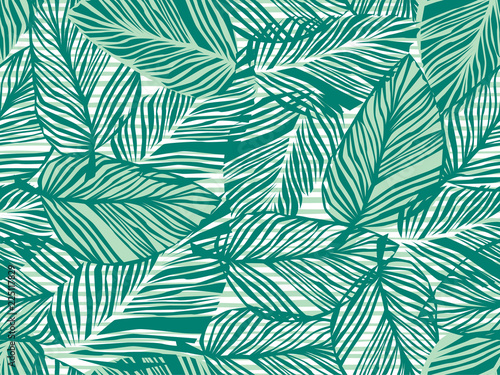 Tropical pattern, palm leaves seamless vector floral background. © smth.design
