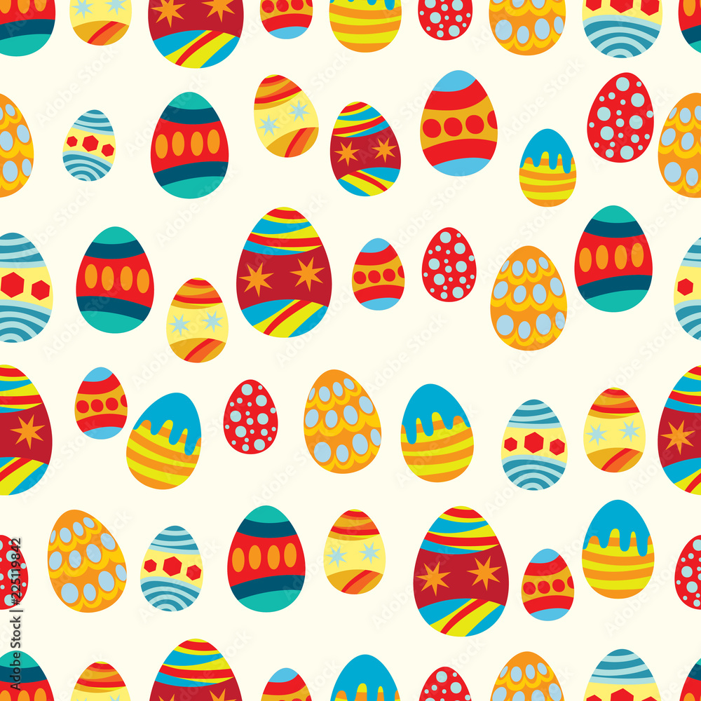 Seamless pattern of colorful vibrant decorated eggs