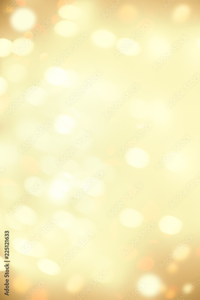 Golden Christmas  bokeh background with snowflake and gold  glittering bokeh stars. A shiny holiday card. Abstract  Glowing blurred lights