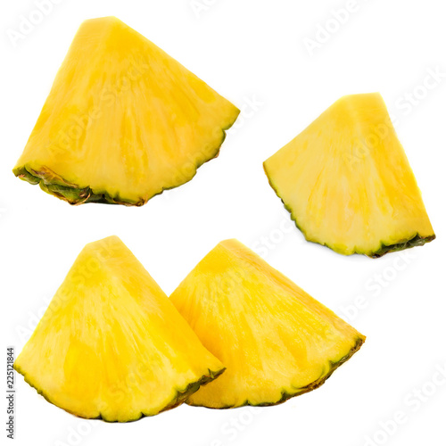 Sliced Pineapple. Ananas fruit isolated on white background. Fresh pineapple closeup..