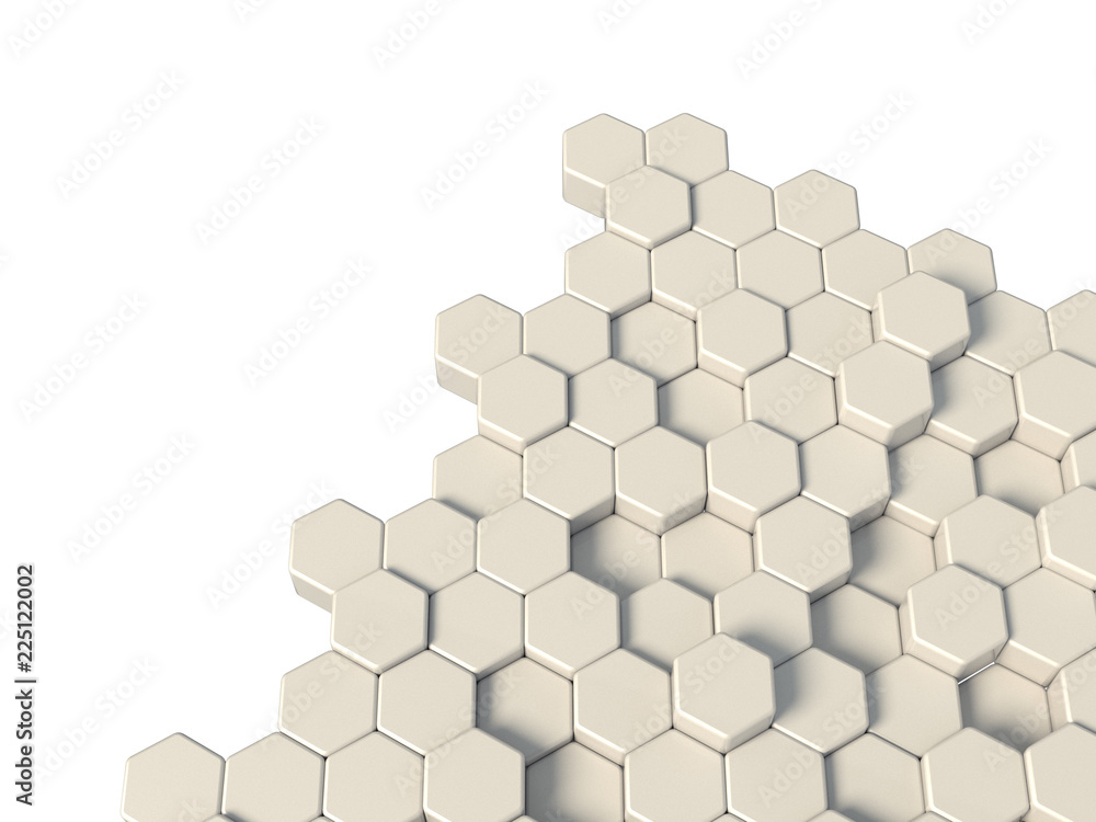 Wall of white hexagons as wallpaper or background. 3D rendering	