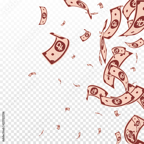 Russian ruble notes falling. Random RUB bills on t