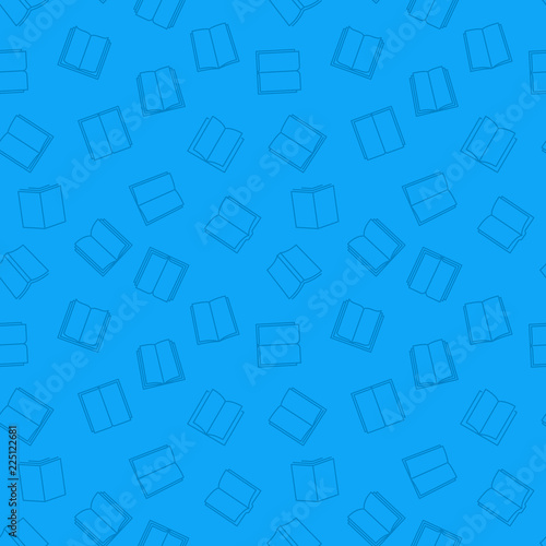 Open book blue seamless vector pattern in thin line style