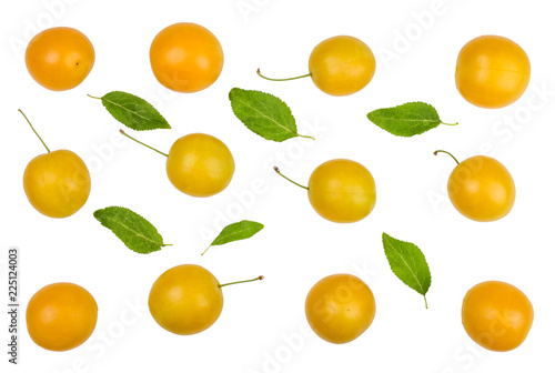 Cherry plum isolated on white, top view