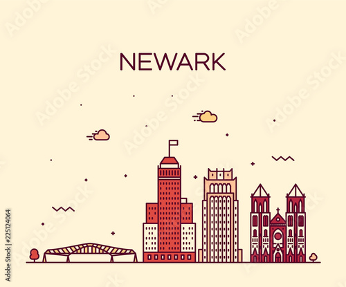 Newark skyline New Jersey USA vector linear style