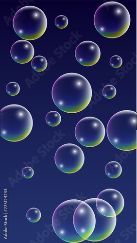 ubble with Hologram Reflection. Set of Realistic Water or Soap Bubbles for Your Design.