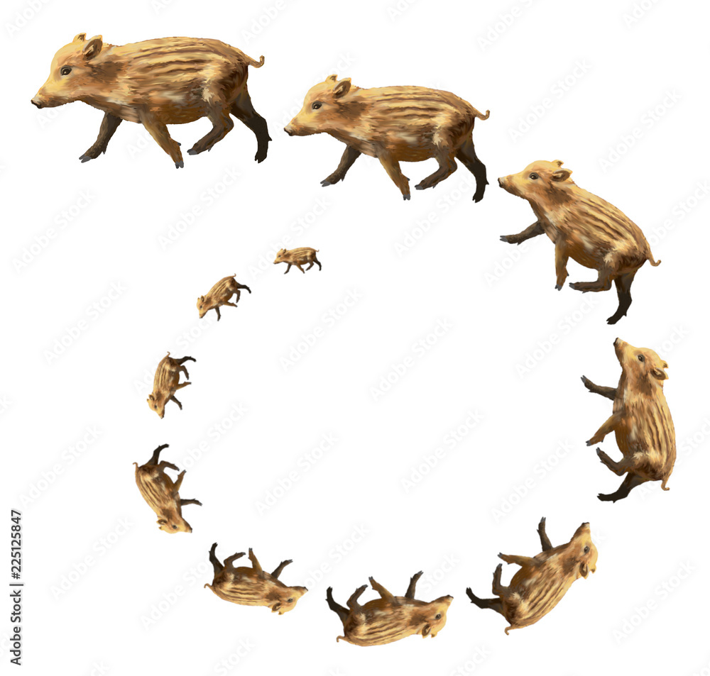 イノシシが丸く連なる シュールなイラスト Stock イラスト Adobe Stock