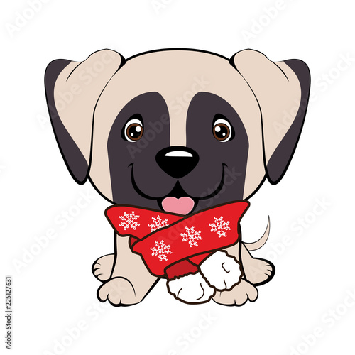 Dog puppy english setter. cheerful red dog with a scarf sits.