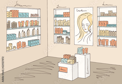 Cosmetics store graphic shop color interior sketch illustration vector