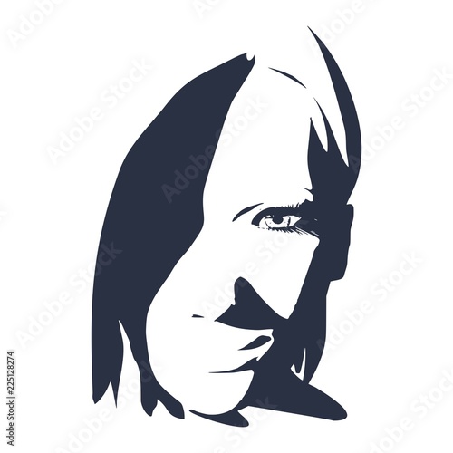 Face front view. Elegant silhouette of a female head. Portrait of a happy smiled woman