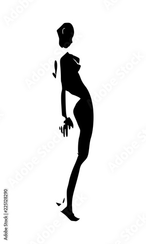 Sexy woman silhouette. Female figure posing. Side view. Young lady rise her hand to head