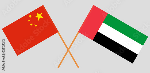 China and United Arab Emirates. Chinese and UAE flags. Official colors. Correct proportion. Vector