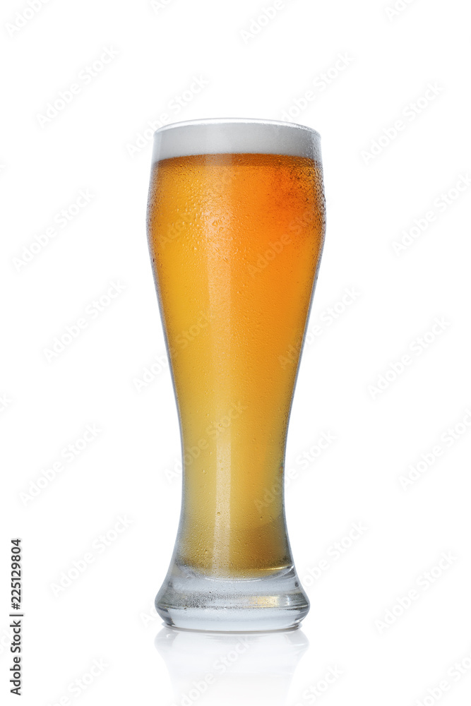 Single glass of cold light beer with foam Single glass of cold light beer with foam