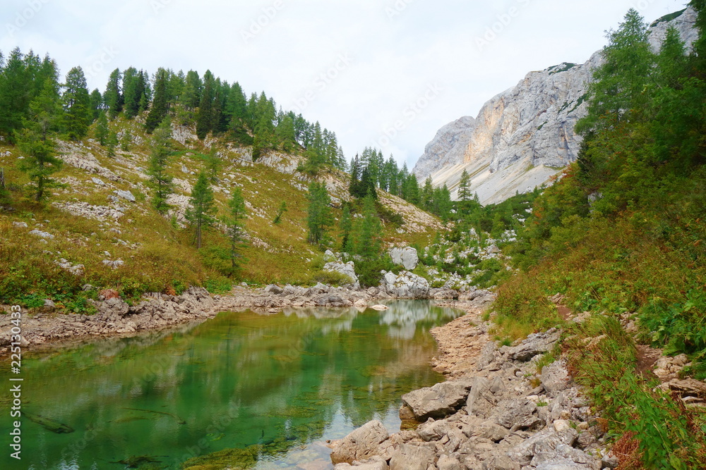 Dvojno jezero (Double Lake) at Triglav national park on a hiking trail called Seven Lakes (Sedmera jezera), Julian Alps, Slovenia