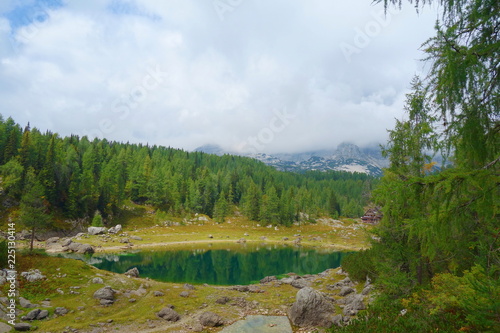 Dvojno jezero (Double Lake) at Triglav national park on a hiking trail called Seven Lakes (Sedmera jezera), Julian Alps, Slovenia