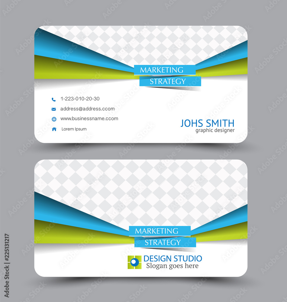 Fototapeta premium Business card template. Modern flat design. Abstract horizontal banner. Blue and green color. Vector illustration.