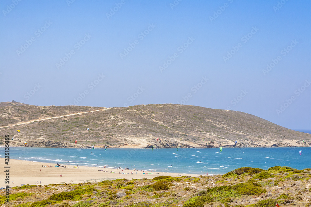 Panorama with nice sand beach and clear blue water