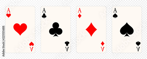 Set of four aces playing cards suits. Winning poker hand. Set of hearts, spades, clubs and diamonds ace photo