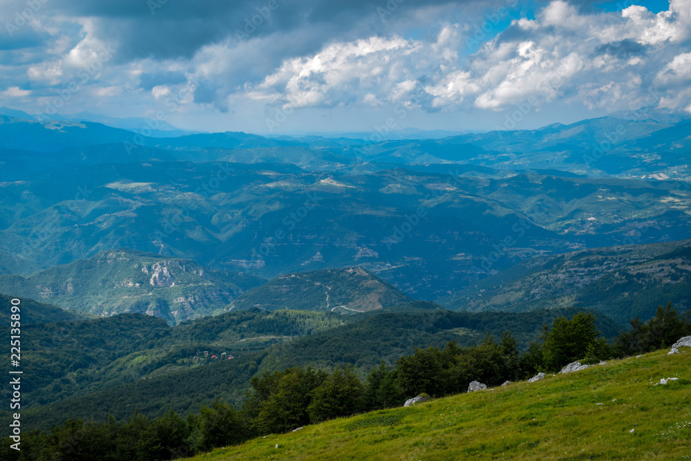An overview that captures the mountain chain Gran Sasso located in the National Park Gran Sasso in Prati di Tivo,Teramo province,Abruzzo region Italy