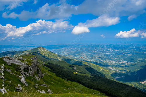 An overview that captures the mountain chain Gran Sasso located in the National Park Gran Sasso in Prati di Tivo,Teramo province,Abruzzo region Italy