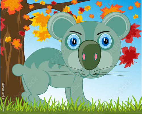 Photography Animal koala drawing on background tree and green herb