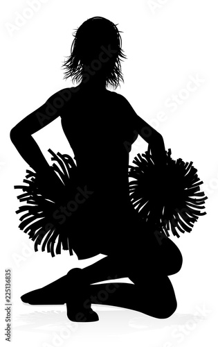 Detailed silhouette cheerleader holding pompoms