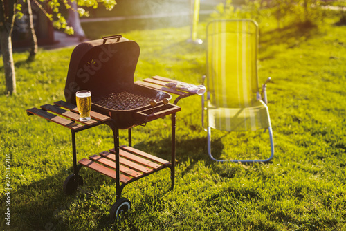 Picture of empty barbeque grill prepared for use. photo