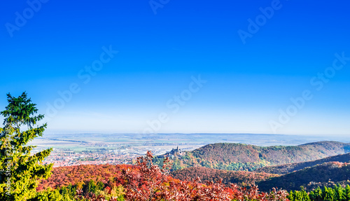 Panormaic view on automn landscape with castle of Wernigerode - Germany photo