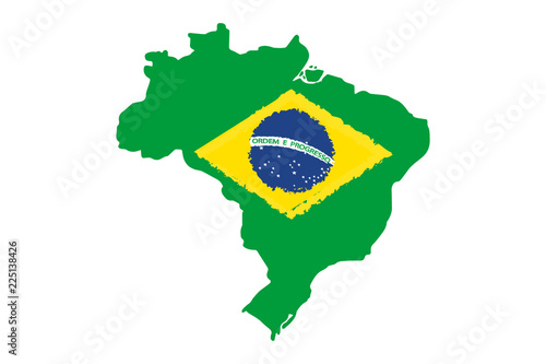 Map of Brazil with Flag. Hand Painted with Brush. Vector Illustration.