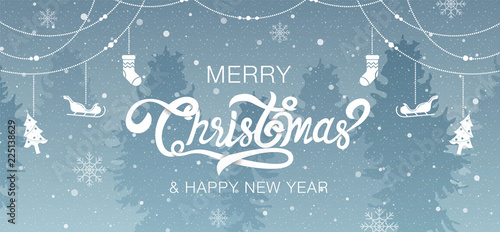 Merry Christmas, happy new year, calligraphy, sign & symbol, vector illustration.