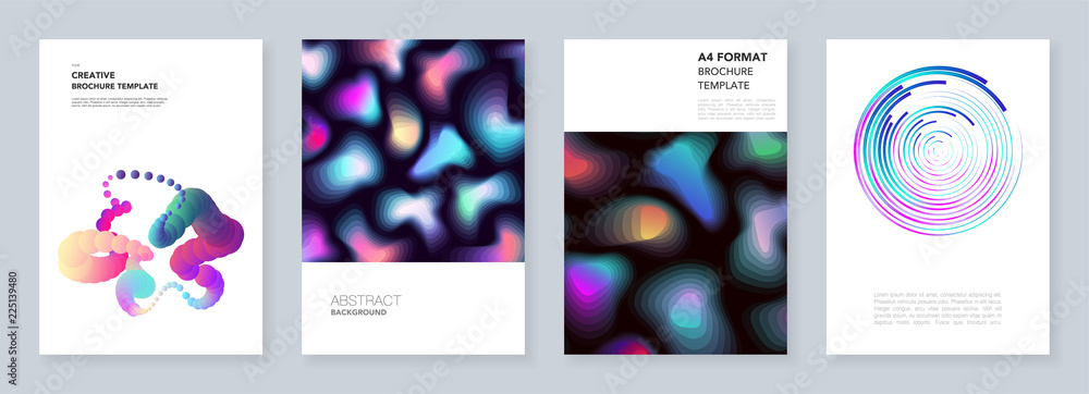 Minimal brochure templates with dynamic fluid shapes, colorful circles in minimalistic style. Templates for flyer, leaflet, brochure, report, presentation. Minimal concept, vector illustration.