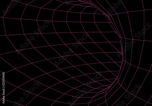 Tunnel or wormhole. Digital 3d wireframe tunnel. 3D tunnel grid. Network cyber technology. Surrealism. Background abstract vector image