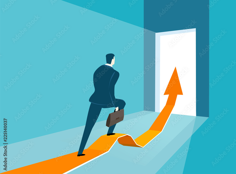 Businessman walking along the arrow, pointing to the success. Innovation, progress and advisory concept illustration. Businessman walking along the arrow, pointing to the success. Innovation, progress and advisory concept illustration.