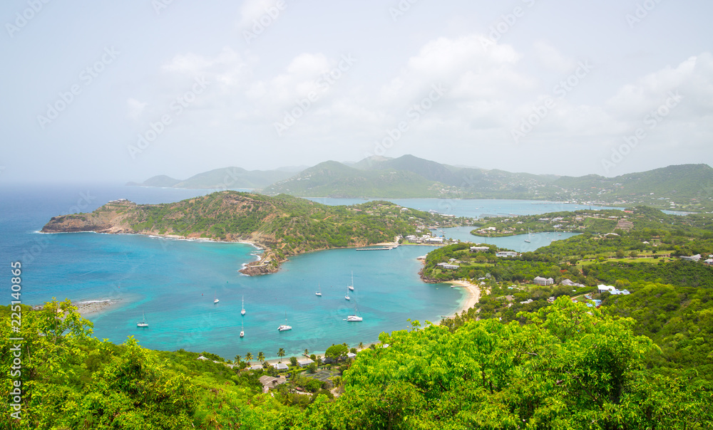 Antigua. Caribbean Islands. Panoramic view on British harbour and Free man's bay.