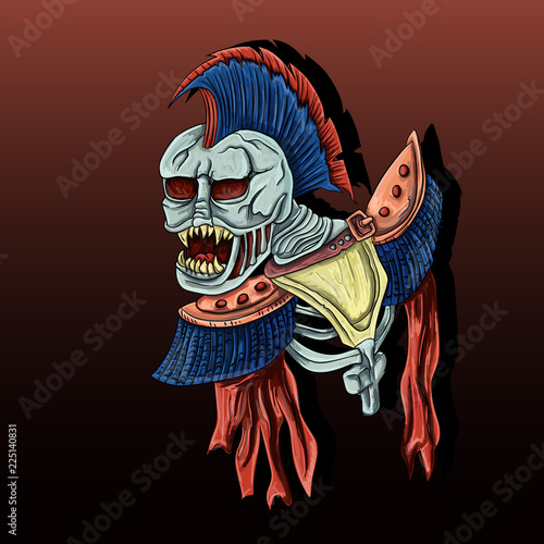 illustration of Ghost skeleton war in armor with Mohawk hairstyle