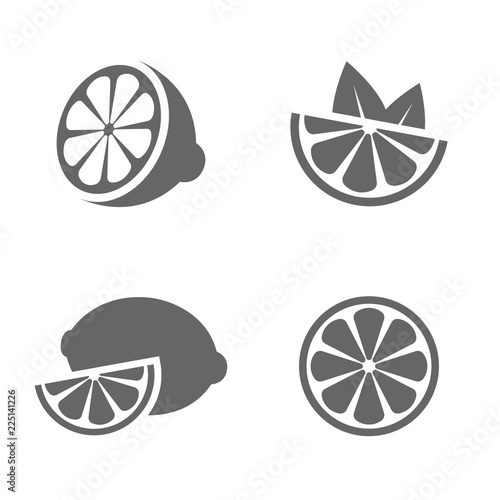 Lemon set of black icons on white background