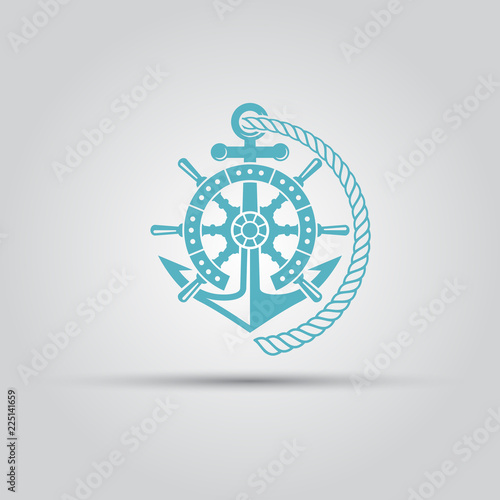Nautical emblem with anchor, rope isolated vector