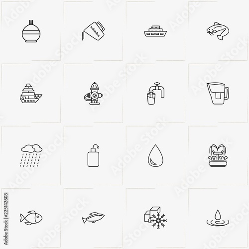 Water line icon set with fireplug , fish and tap water