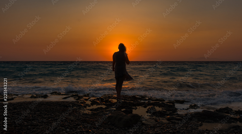 Sunset at Greece, Rhodes beach.