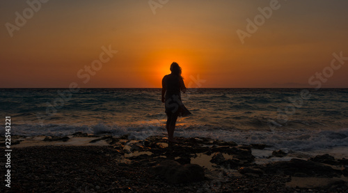Sunset at Greece, Rhodes beach.