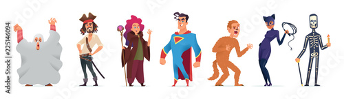 People in costumes for Halloween. Character design for a happy Halloween party. Vector illustration.