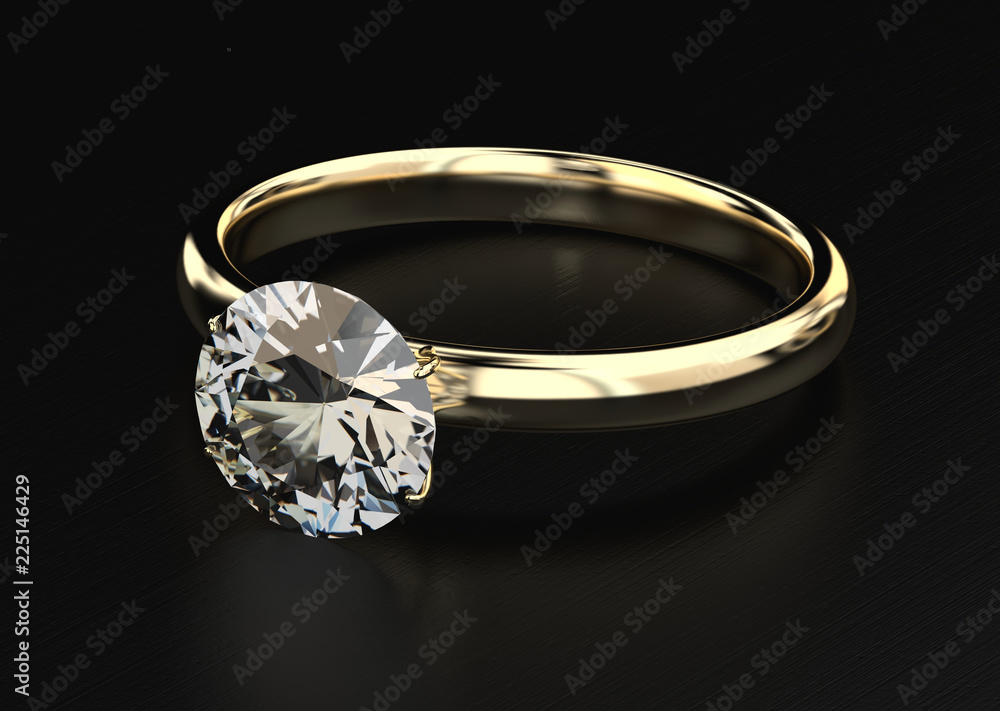Gold Diamond Ring Isolated On black Background, 3D Rendering. Gold Diamond Ring Isolated On black Background, 3D Rendering.