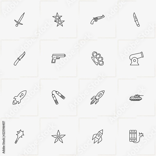 Weapons line icon set with gun , panzer and sword