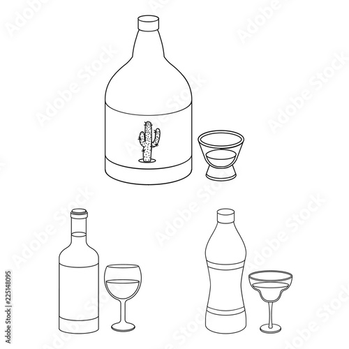 Types of alcohol outline icons in set collection for design. Alcohol in bottles vector symbol stock web illustration.